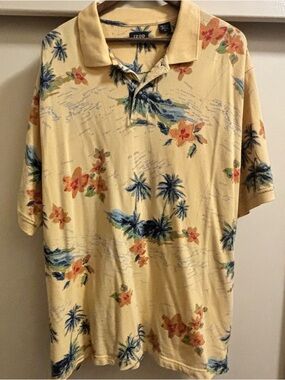 IZOD Men's Yellow Floral Polo Shirt Size XL
